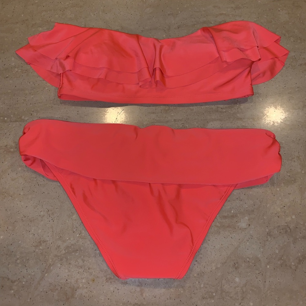 Forever 21 Coral Bandeau Foldover Bikini